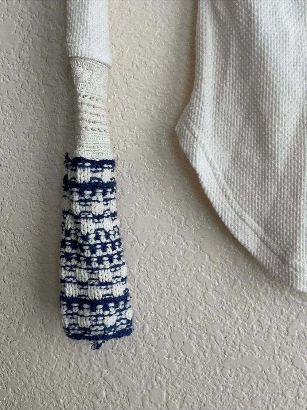 Free People Ivory Waffle Knit/Blue Cuff Henley